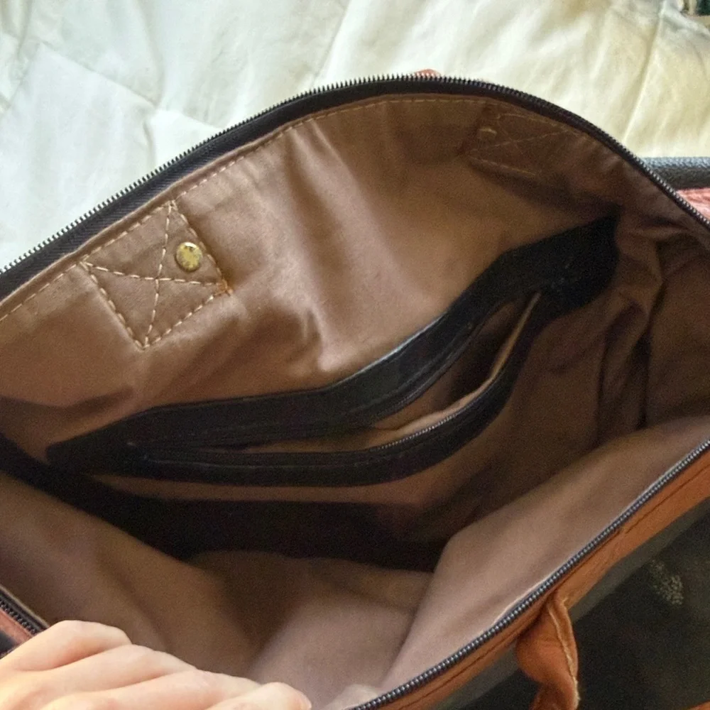 Ralph Lauren Black Leather Briefcase with Brown Trim and Polo Emblem